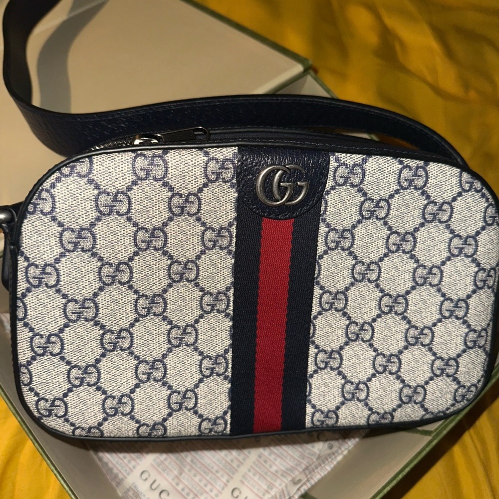 Gucci Navy and Red GG Canvas Shoulder Bag